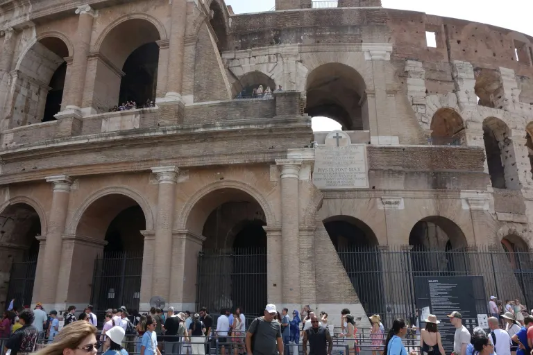 Visitor crowds at the Colosseum entrance